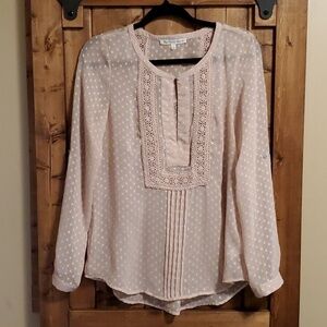 Daniel Rainn Dusty Rose Swiss Dot Sheer Top Size Small